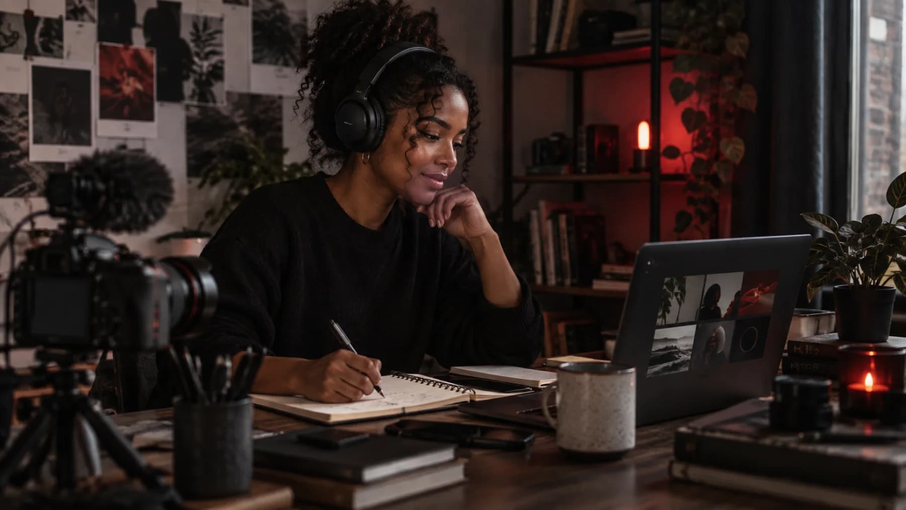 Une créatrice prépare une publication numérique dans son studio